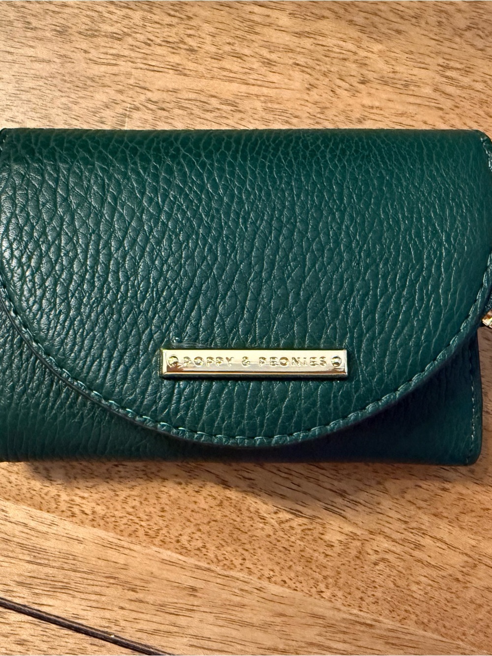 Poppy & Peonies Green Pebbled Leather Wallet